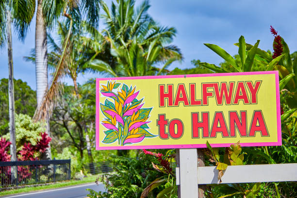 Halfway to Hana road side Information sign,Hana,Maui,Hawaii,USA