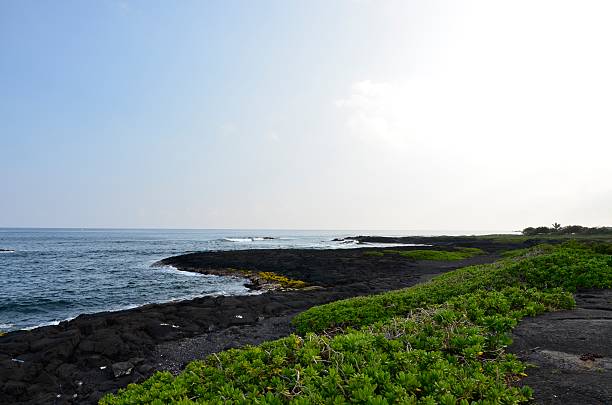 Black sand beach in Hawaii island.