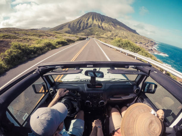 driving in a convertible, Lahaina, Maui, Hawaii,