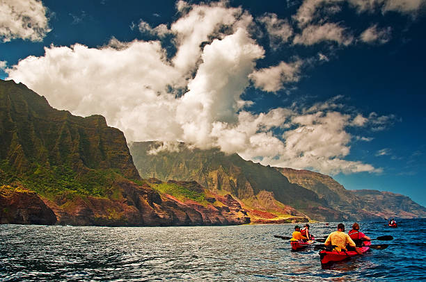 Kayaking Na Pali coast in Kauai, Hawaii