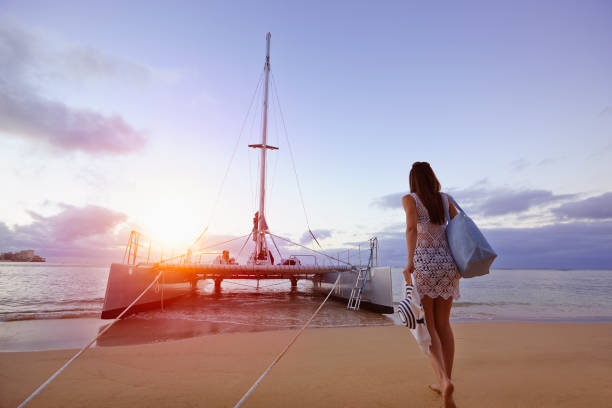 Walking to boat in oahu