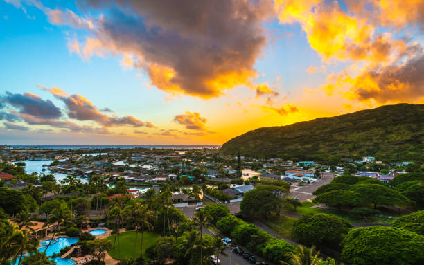 Tropical Sunset Over Hawaiian Island Marina