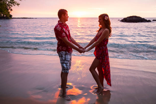 Honeymoon couple at Wailea Beach, Big Island Of Hawaii